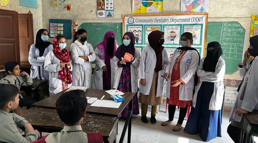 Dow Dental College BDS students examine 200 school kids 