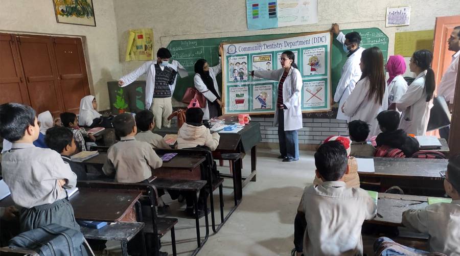 Dow Dental College BDS students examine 200 school kids 