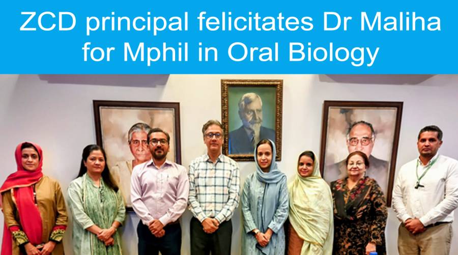 ZCD principal felicitates Dr Maliha for Mphil in Oral Biology  