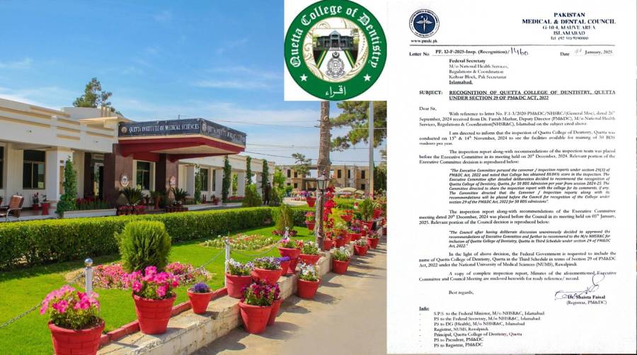 Quetta College of Dentistry gets PMDC recognition for BDS program